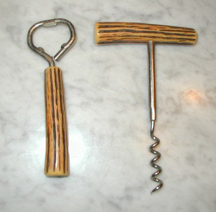 Bakelite or Catalin Horn Corkscrew and Bottle Opener Barware