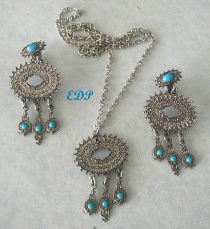 Southwestern Style Clip Earrings and Necklace