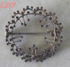 Diamond Cut Circle Pin Virgin Brooch Bronze Filigree