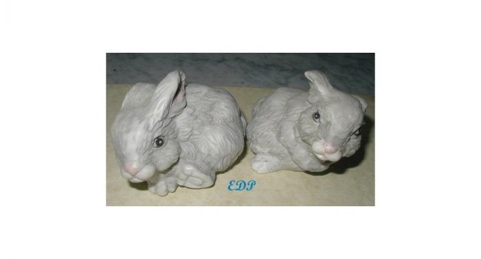 2 Bunnies Rabbits Hand Painted Bunny Collectible