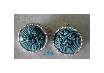 Cinnabar look Turquoise Blue Clip Earrings Raised Details