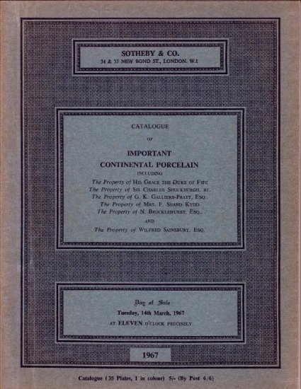 1967 Sotheby Auction Catalog Continental Porcelain