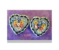 Micro Mosaic Flowers PIN or Brooch Double Hearts Italy