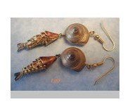 Vintage Enamel Articulated Fish Koi & Snail Earrings