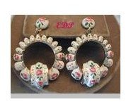 Hand Painted Enamel Roses Screw Earrings Dangle