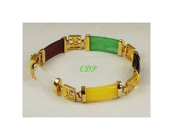 Jade Multi-Color Link Bracelet Asian Oriental