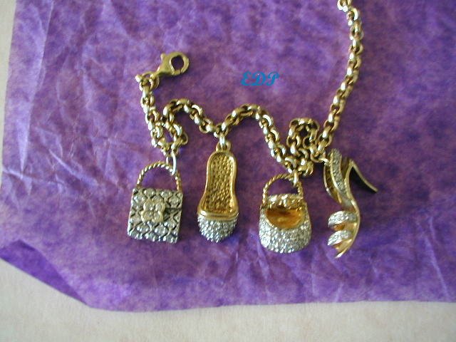 Sterling Italian Shoe Purse Charm Bracelet 18Kt Vermeil Charms CZ