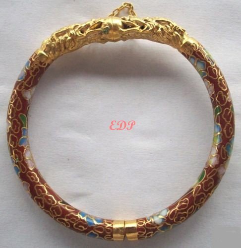 Golden Dragon Hinged Cloisonne Bangle Bracelet Enamel