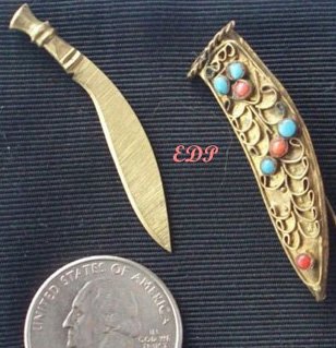Sword Dagger Sheath Filigree Turquoise Coral Brooch Pin C-clasp