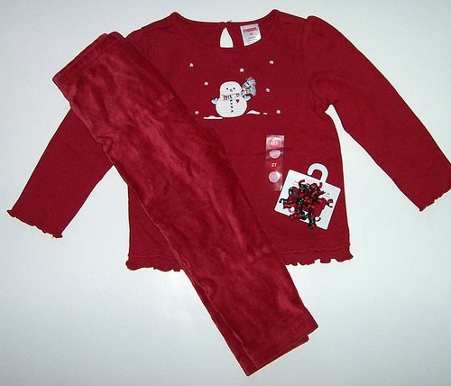Gymboree MOUNTAIN CABIN Snowman Red Top/Leggings/Curly Clips 2T/2
