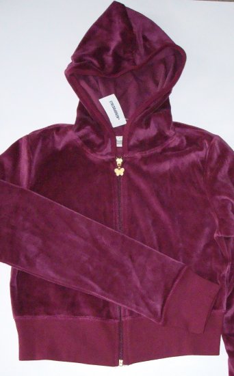 AEROPOSTALE Cropped Burgundy Velour Hooded Jacket Jr. Girls M