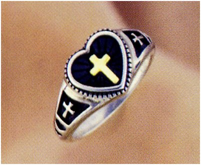 Ladies Cross Ring w/ 14K Inlay