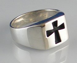 Mens Silver Cut Out Cross Ring