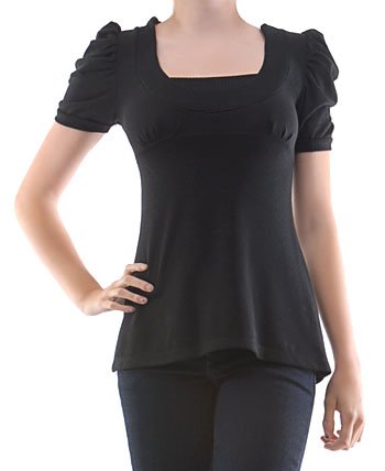 VELMA Faux Layered Puff Sleeve Shirt Black Sz Small