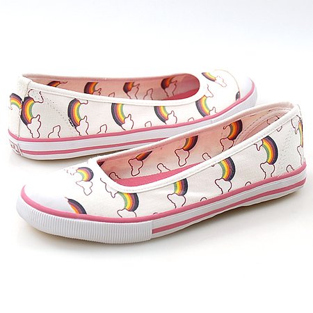 Qupid Vida43 Canvas Flats White with Rainbows Sz 6.5