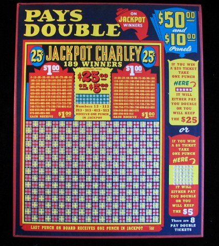 Vintage JACKPOT CHARLEY 25 cent Punchboard NEW USA