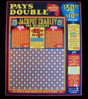 Vintage JACKPOT CHARLEY 25 cent Punchboard NEW USA