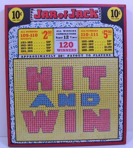 Vintage 10 cent 2000 hole " JAR OF JACK " HIT AND WIN " Punchboard NEW USA
