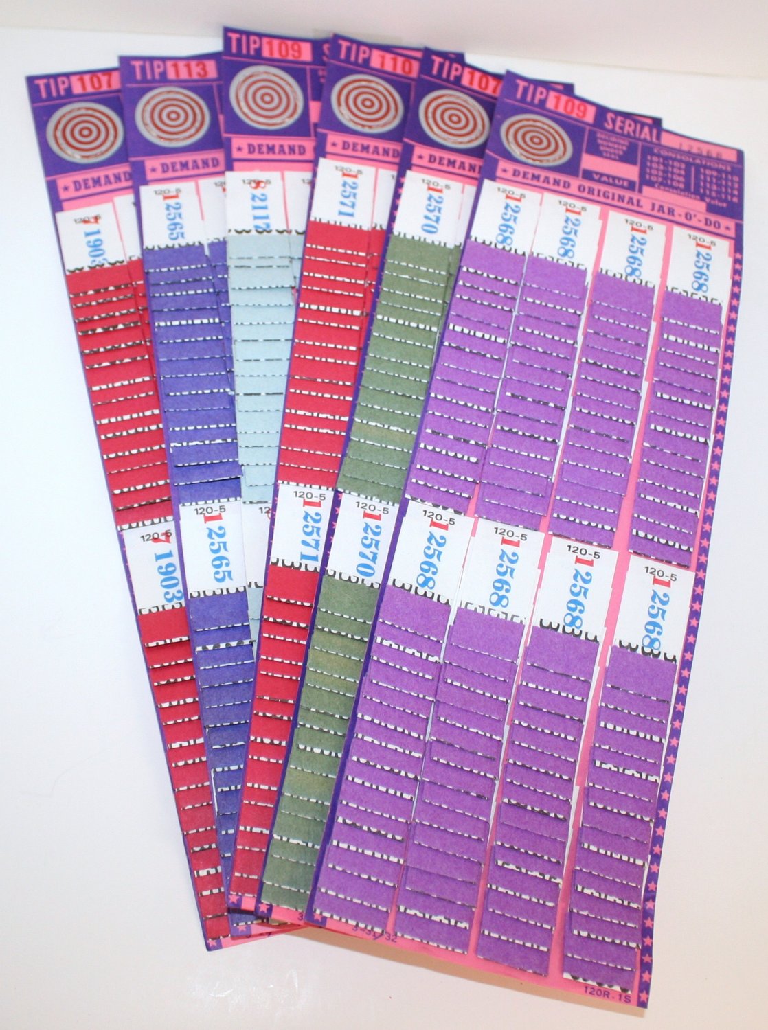 6 (Six) ORIGINAL JAR-O'-DO 120 (One-Twenty) TIP CARDS