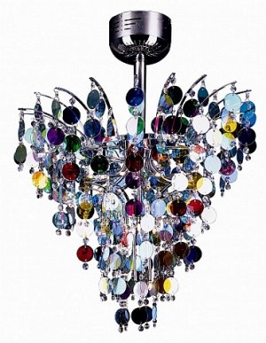 Trans Globe Chrome Pendant with Crystal and Multi Color Glass MDN-532