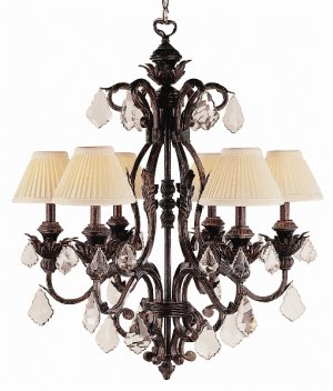 Trans Globe Iron Finish 6 Light Chandelier with Crystal Accents 8276EI