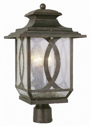 Trans Globe Rust Outdoor Post Top Lantern with Clear Seeded Glass 5194BRT
