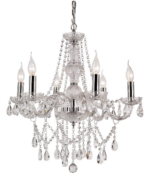Trans Globe Clear Crystal Six Light Chandelier Model HU-6SL