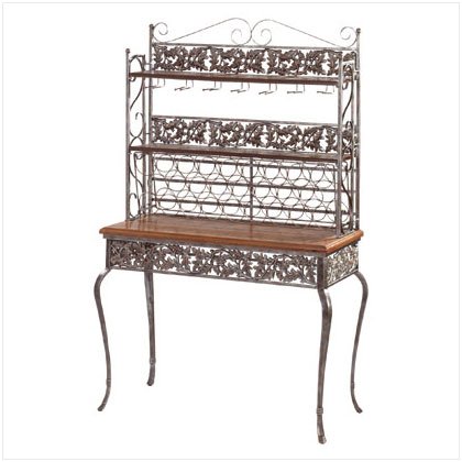 Wrought Iron and Wood Entertainment Bar - D
