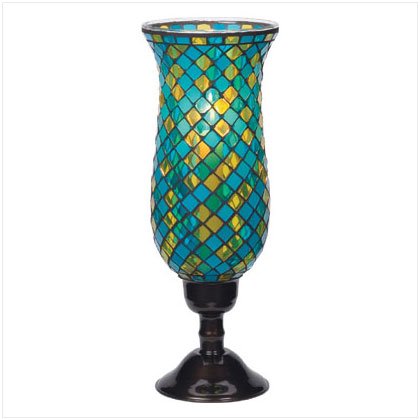 Tall Turquoise Mosaic Candleholder
