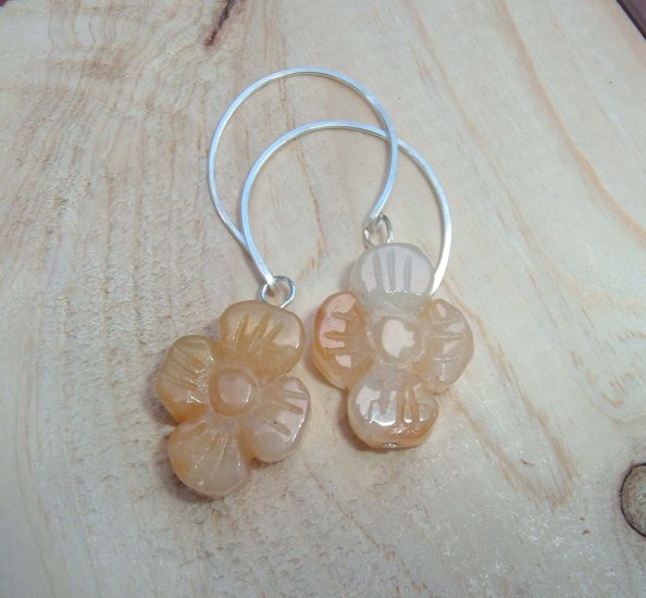 Sterling silver and Jade flowers earrings