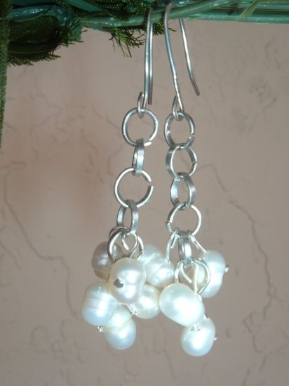 Hammered wire and fresh water pearls