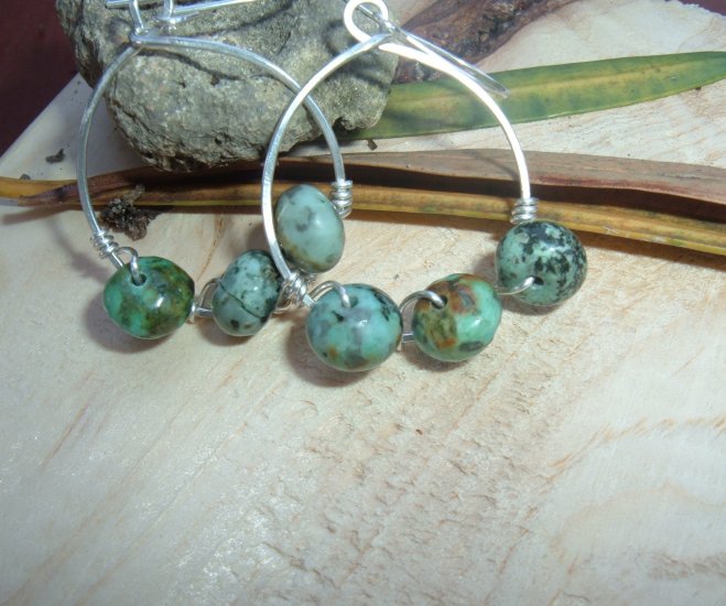 Earth earrings sterling silver and african turquoises