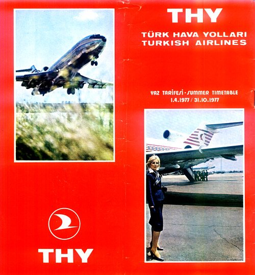 TURKISH AIRLINES - 1977 SUMMER SYSTEM TIMETABLE - RARE