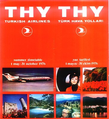 TURKISH AIRLINES - 1976 SUMMER TIMETABLE - RARE