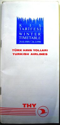 TURKISH AIRLINES - 1989-90 WINTER TIMETABLE - RARE