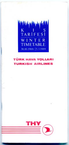 TURKISH AIRLINES - 1988-89 WINTER TIMETABLE - RARE