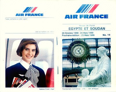 AIR FRANCE - 1988-89 EGYPT & SOUDAN TIMETABLE - RARE
