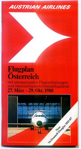 AUSTRIAN AIRLINES - 1988 SUMMER TIMETABLE