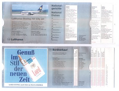 LUFTHANSA - 1968 - EXCHANGE RATES, DUTY FREE PRICES & WORLD CUISINE GADGET
