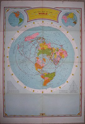 AIR AGE MAP OF THE WORLD - '30-'40 ERA - POLAR PROJECTION