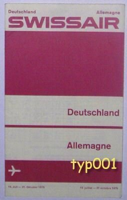 SWISSAIR - 1975 GERMANY SUMMER TIMETABLE & TARIFFS
