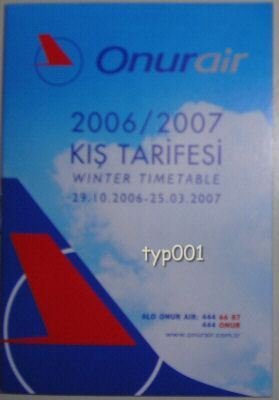 ONUR AIR - TURKISH AIRLINE - 2006-2007 WINTER TIMETABLE