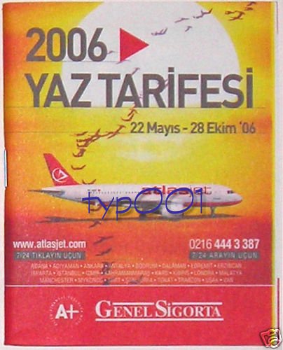 ATLAS JET - TURKISH AIRLINE - 2006 SUMMER TIMETABLE