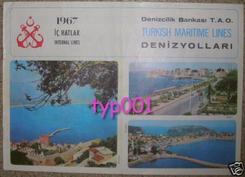 TURKISH MARITIME LINES - 1967 INTERNAL LINES SAILING SCHEDULE & FARES