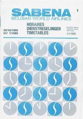 SABENA BELGIAN AIRLINES - 1988-89 SYSTEM TIMETABLE
