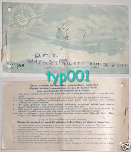 TURKISH STATE AIRLINES - DHY - 1952 ISTANBUL - ANKARA TICKET