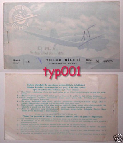 TURKISH STATE AIRLINES - 1951 ISTANBUL - ANKARA TICKET