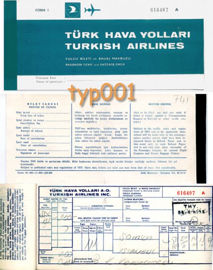 TURKISH AIRLINES - 1969 SAMSUN-ISTANBUL TICKET - DARK TURQUOISE