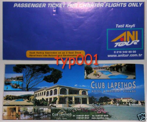 ANI TOUR - TURKEY - 2003 CHARTER TICKET ON SKY AIRLINES