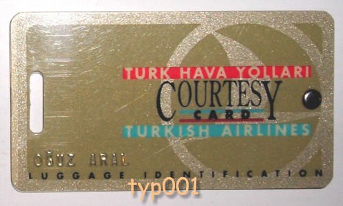 TURKISH AIRLINES - COURTESY BAGGAGE ID CARD OF THE WORLD RENOWNED CARTOONIST OGUZ ARAL (1936-2004)